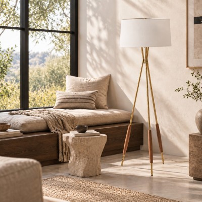 Kimaya Japanese Wabi Sabi Wood Tripod Floor Lamp