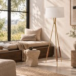 Kimaya Japanese Wabi Sabi Wood Tripod Floor Lamp