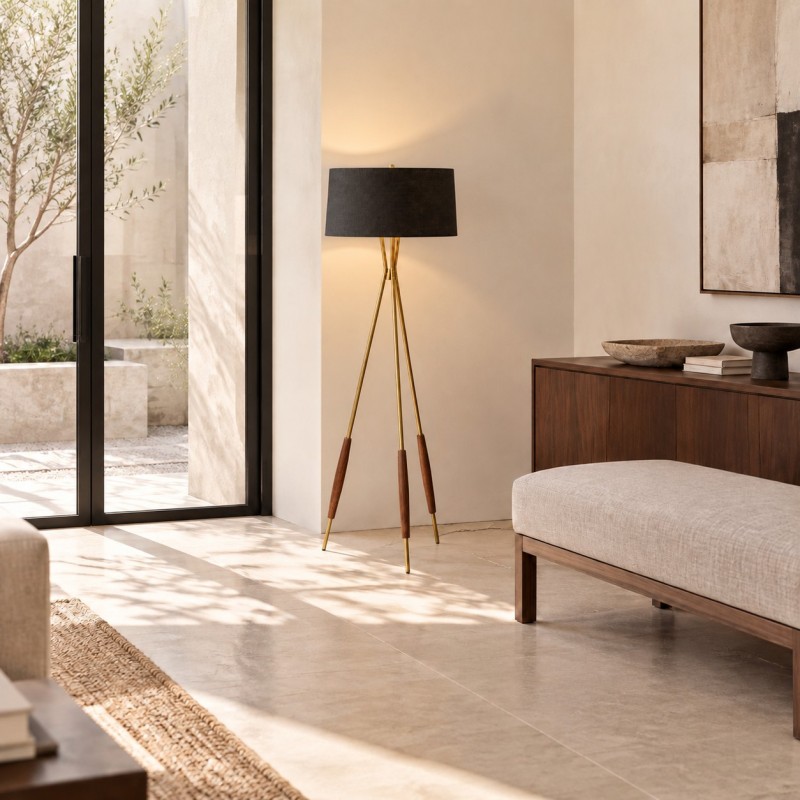 Kimaya Japanese Wabi Sabi Wood Tripod Floor Lamp