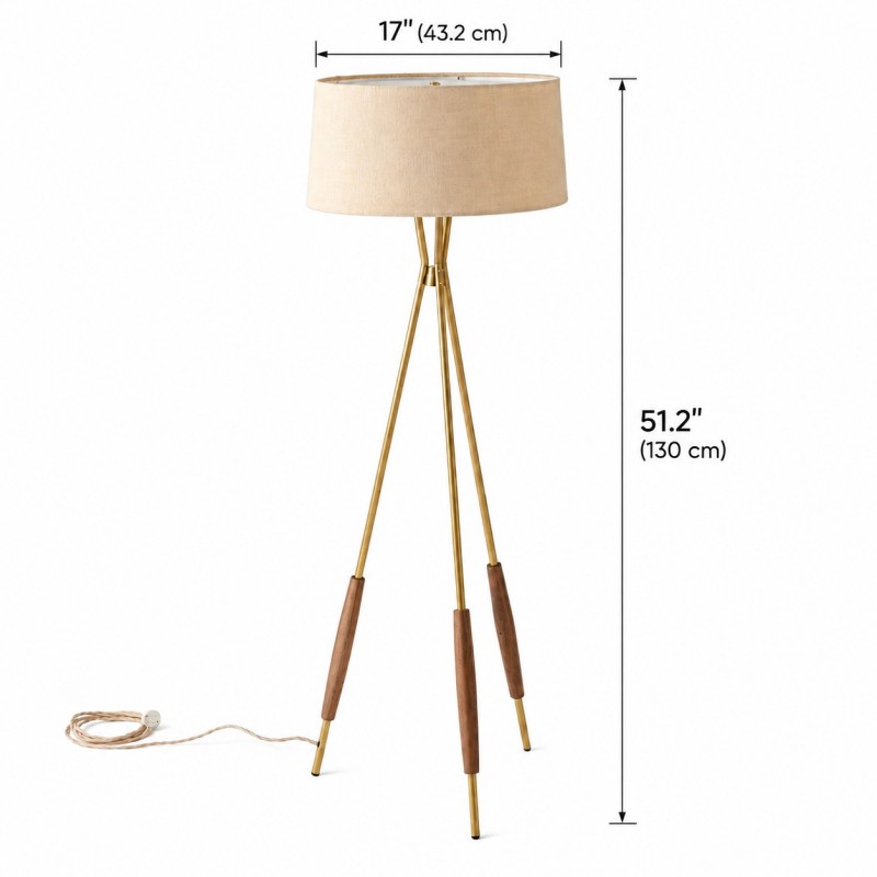 Kimaya Japanese Wabi Sabi Wood Tripod Floor Lamp