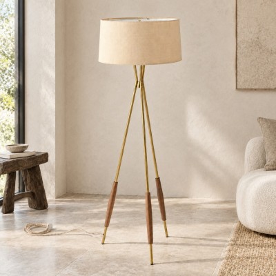 Kimaya Japanese Wabi Sabi Wood Tripod Floor Lamp