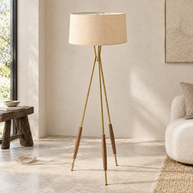 Kimaya Japanese Wabi Sabi Wood Tripod Floor Lamp