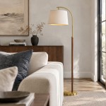 Zaden Vintage Gold Linen Shade Floor Lamp