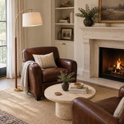 Zaden Vintage Gold Linen Shade Floor Lamp