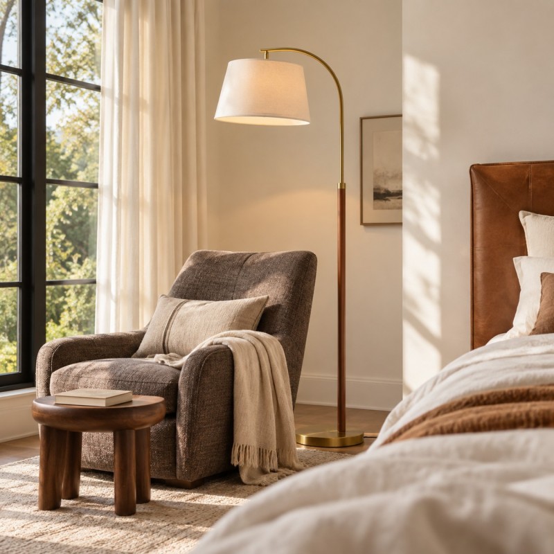 Zaden Vintage Gold Linen Shade Floor Lamp