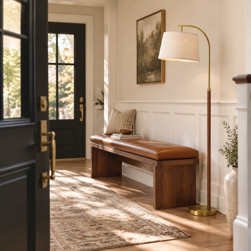 Zaden Vintage Gold Linen Shade Floor Lamp