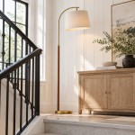 Zaden Vintage Gold Linen Shade Floor Lamp