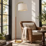 Zaden Vintage Gold Linen Shade Floor Lamp