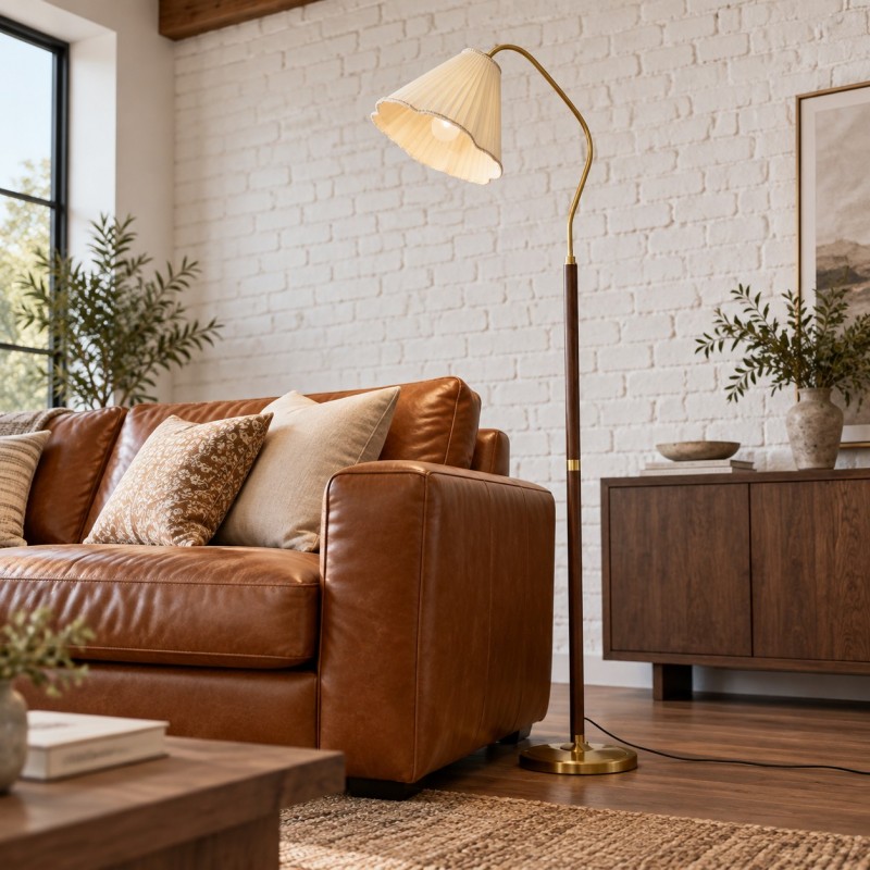 Xalon Wooden Cloth Pleated Shade Floor Lamp
