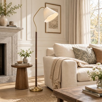 Xalon Wooden Cloth Pleated Shade Floor Lamp