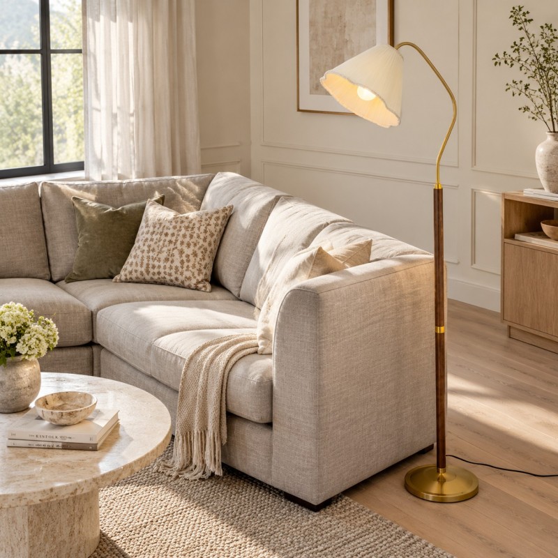 Xalon Wooden Cloth Pleated Shade Floor Lamp