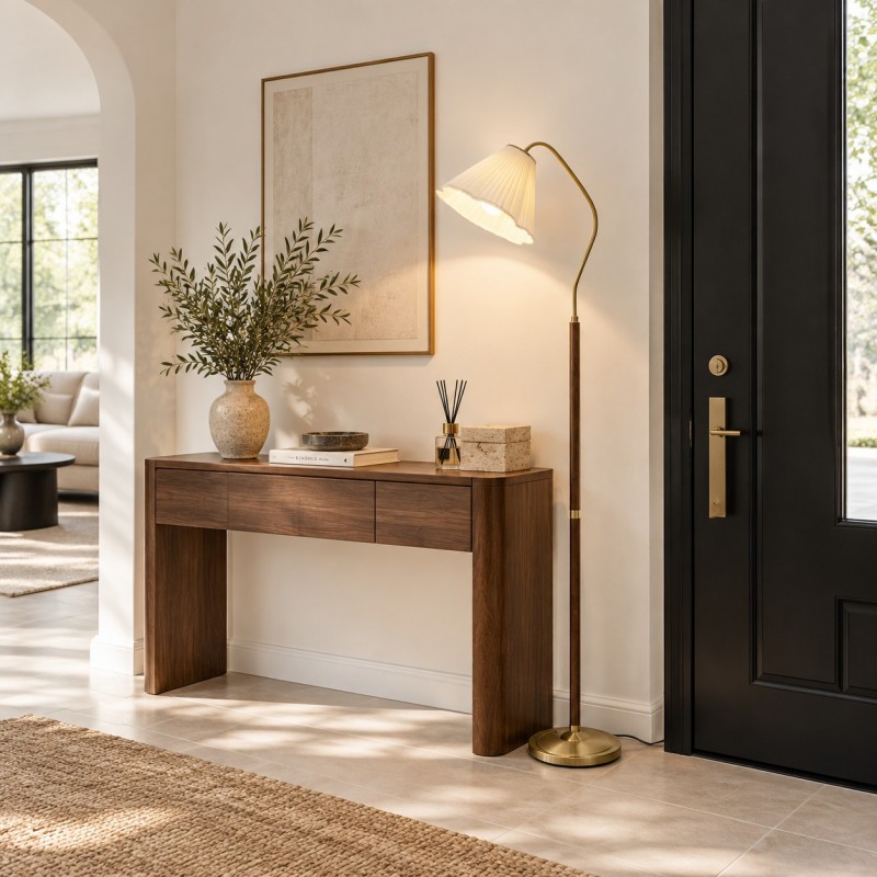 Xalon Wooden Cloth Pleated Shade Floor Lamp