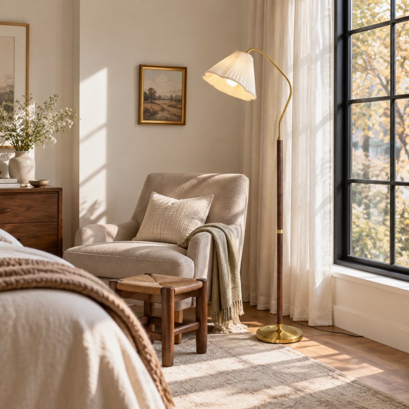 Xalon Wooden Cloth Pleated Shade Floor Lamp