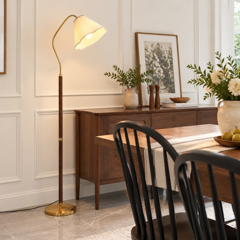 Xalon Wooden Cloth Pleated Shade Floor Lamp