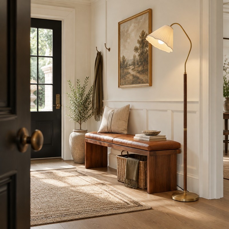 Xalon Wooden Cloth Pleated Shade Floor Lamp