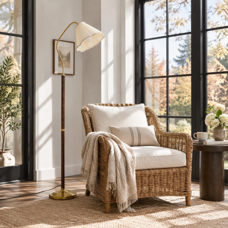 Xalon Wooden Cloth Pleated Shade Floor Lamp