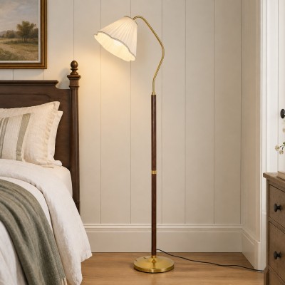 Xalon Wooden Cloth Pleated Shade Floor Lamp