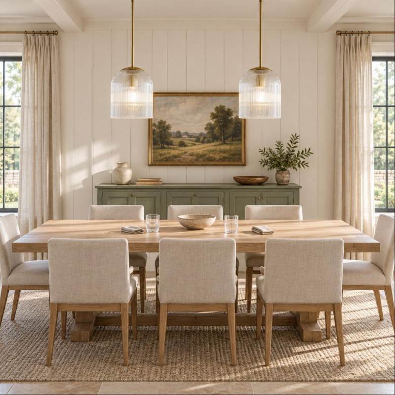 Alain Farmhouse Cooper Ribbed Glass Pendant Light For Dining Room & Kitchen