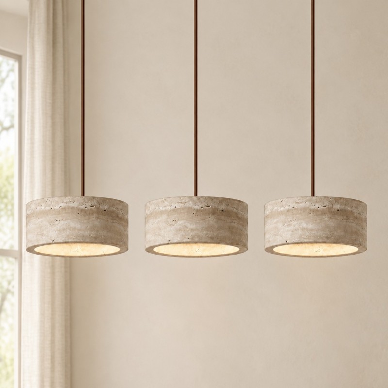 Gilbert Wabi-Sabi Round Travertine Multi-Light Pendant Light
