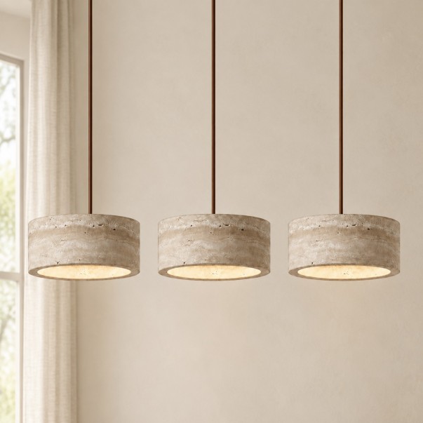 Gilbert Wabi-Sabi Round Travertine Multi-Light Pendant Light