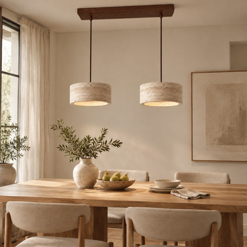 Gilbert Wabi-Sabi Round Travertine Multi-Light Pendant Light