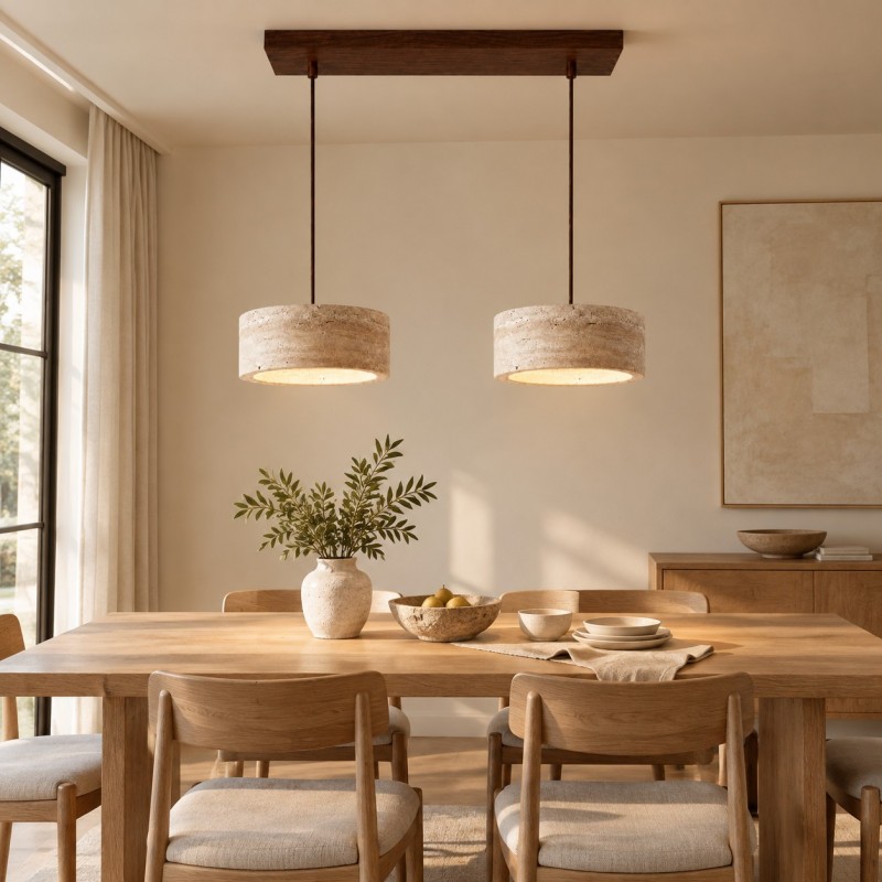 Gilbert Wabi-Sabi Round Travertine Multi-Light Pendant Light