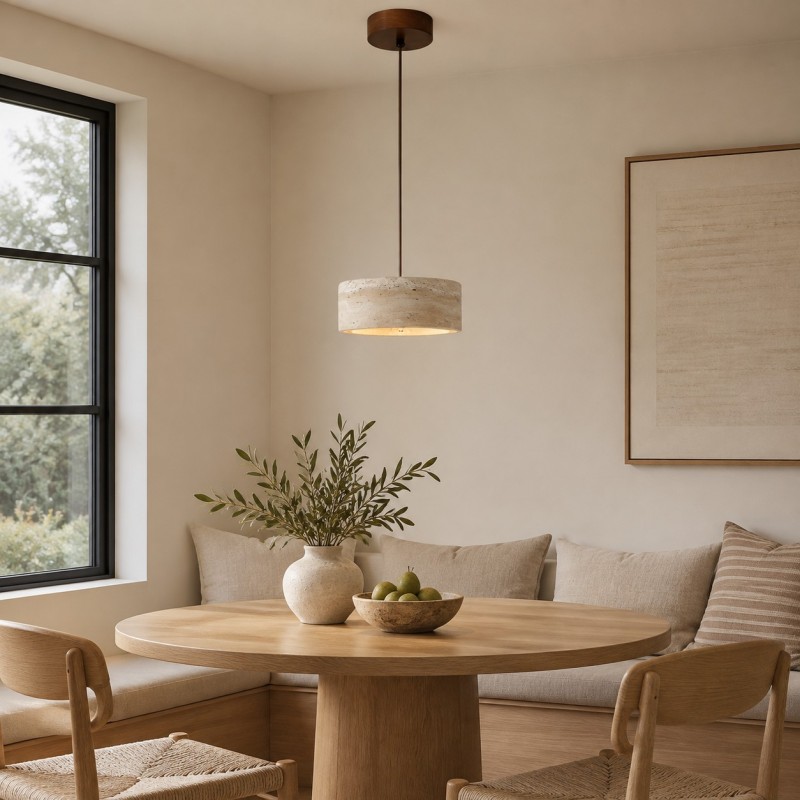 Gilbert Wabi-Sabi Round Travertine Multi-Light Pendant Light
