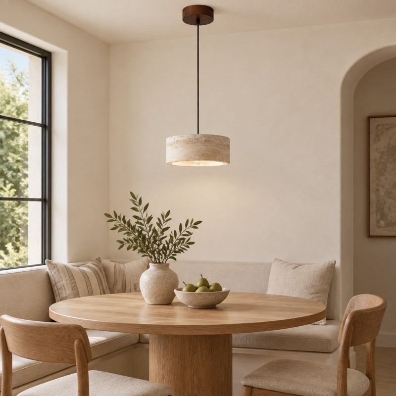 Gilbert Wabi-Sabi Round Travertine Multi-Light Pendant Light