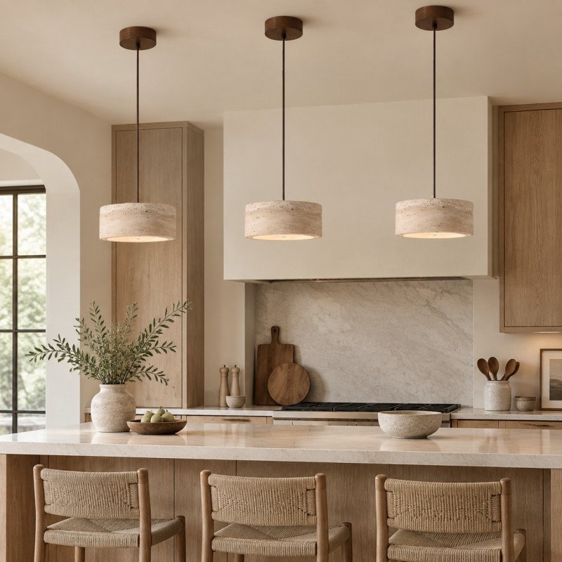 Gilbert Wabi-Sabi Round Travertine Multi-Light Pendant Light