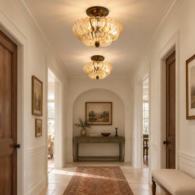 Raveena Vintage Amber Glass Semi Flush Mount Floral Ceiling Light