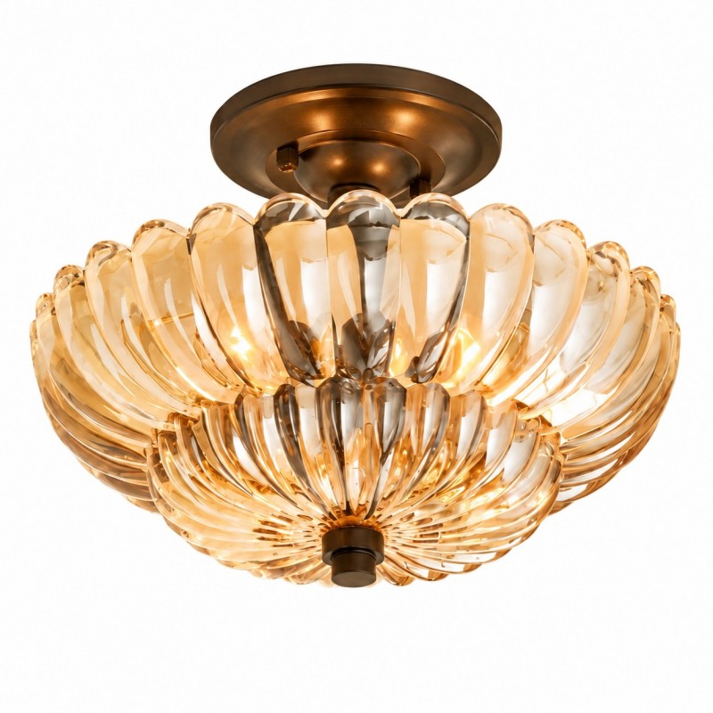 Raveena Vintage Amber Glass Semi Flush Mount Floral Ceiling Light