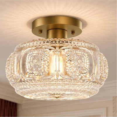 Ixionis Retro Carved Glass Semi Flush Ceiling Light