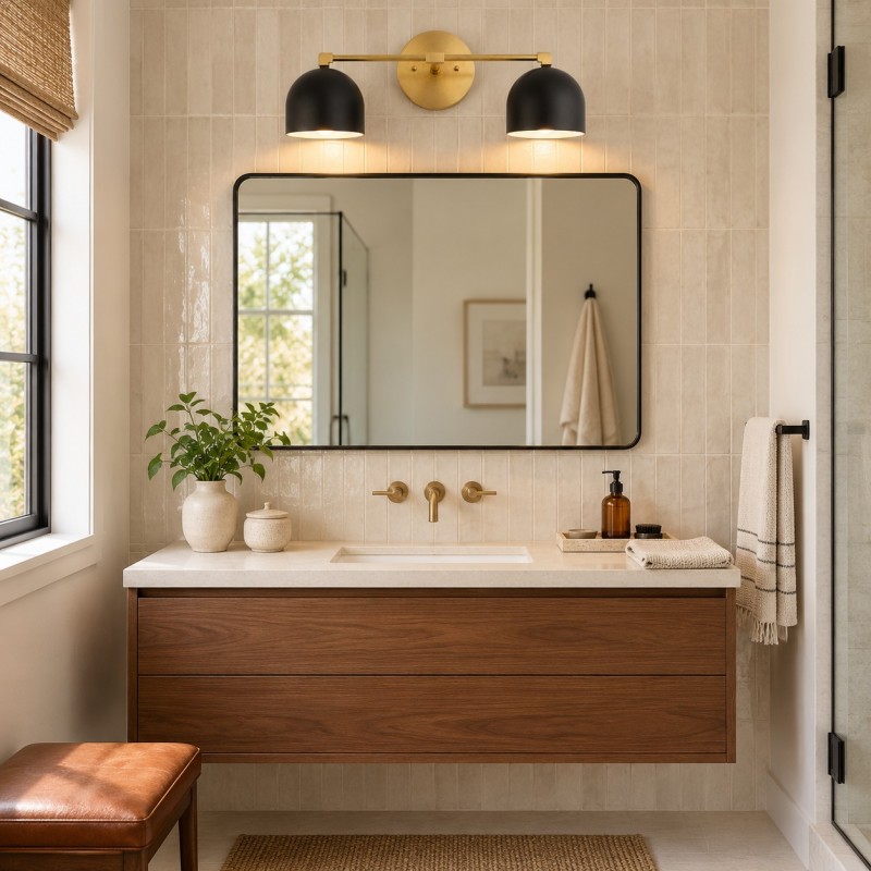 Astair Nordic Metal Deep Dome Vanity Wall Sconce in Rustic Brass