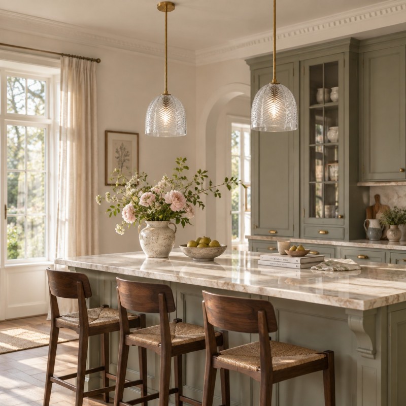 Danica Mid-Century  Glass Leaf Round Pendant Light