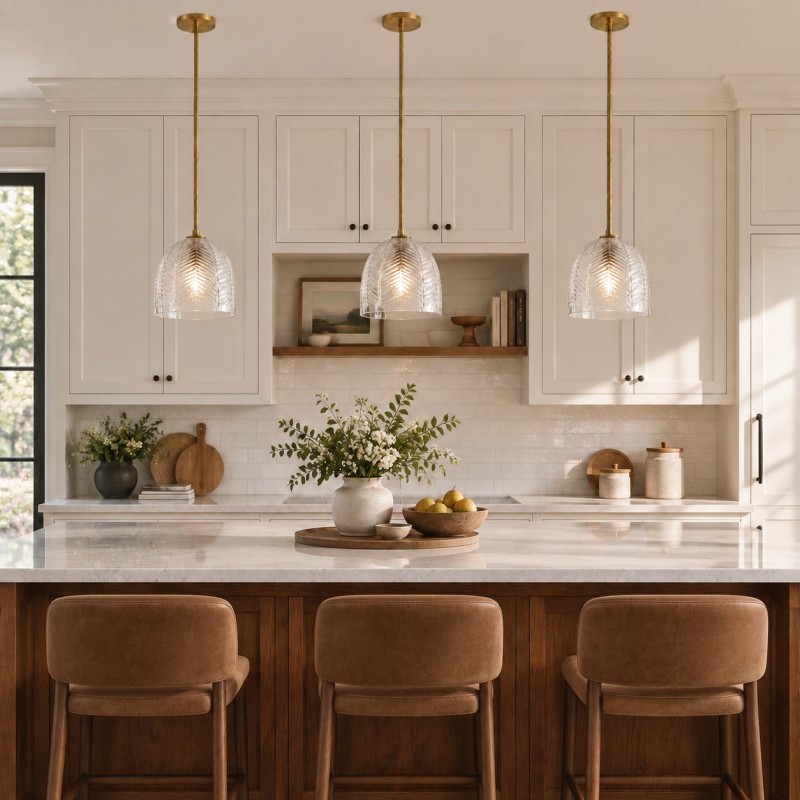 Danica Mid-Century  Glass Leaf Round Pendant Light
