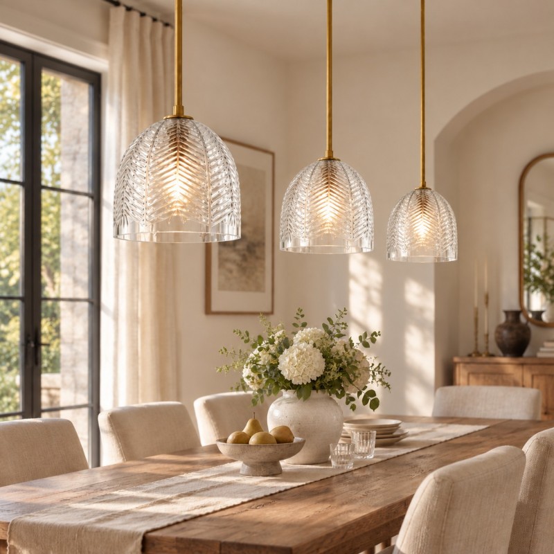 Danica Mid-Century  Glass Leaf Round Pendant Light