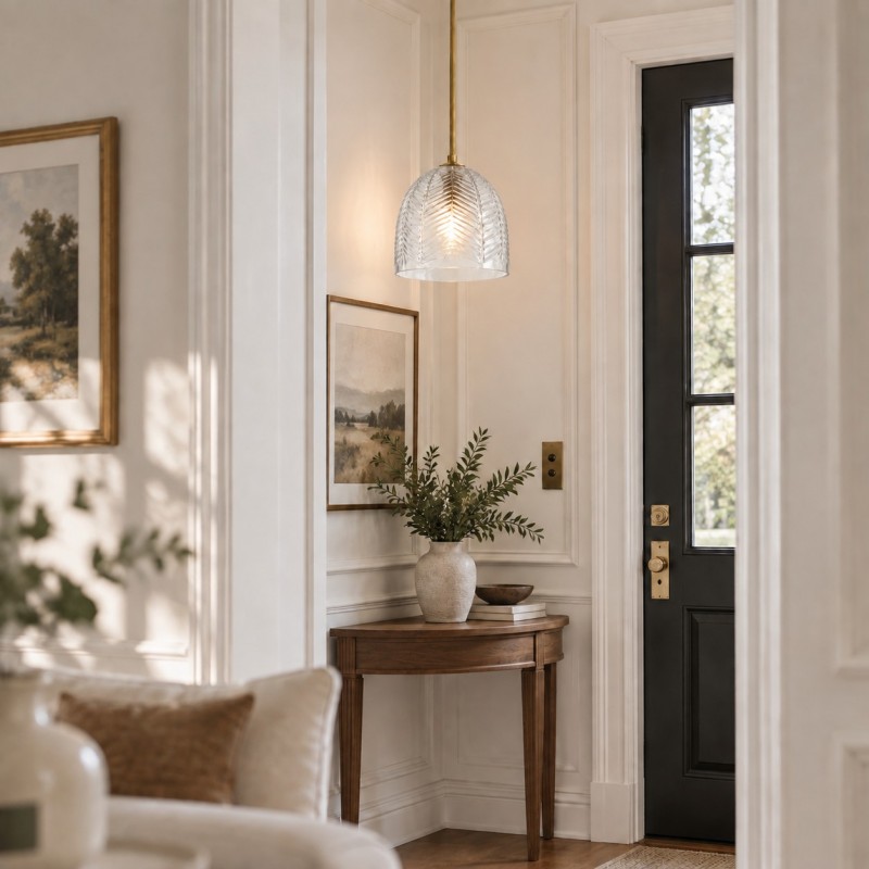 Danica Mid-Century  Glass Leaf Round Pendant Light