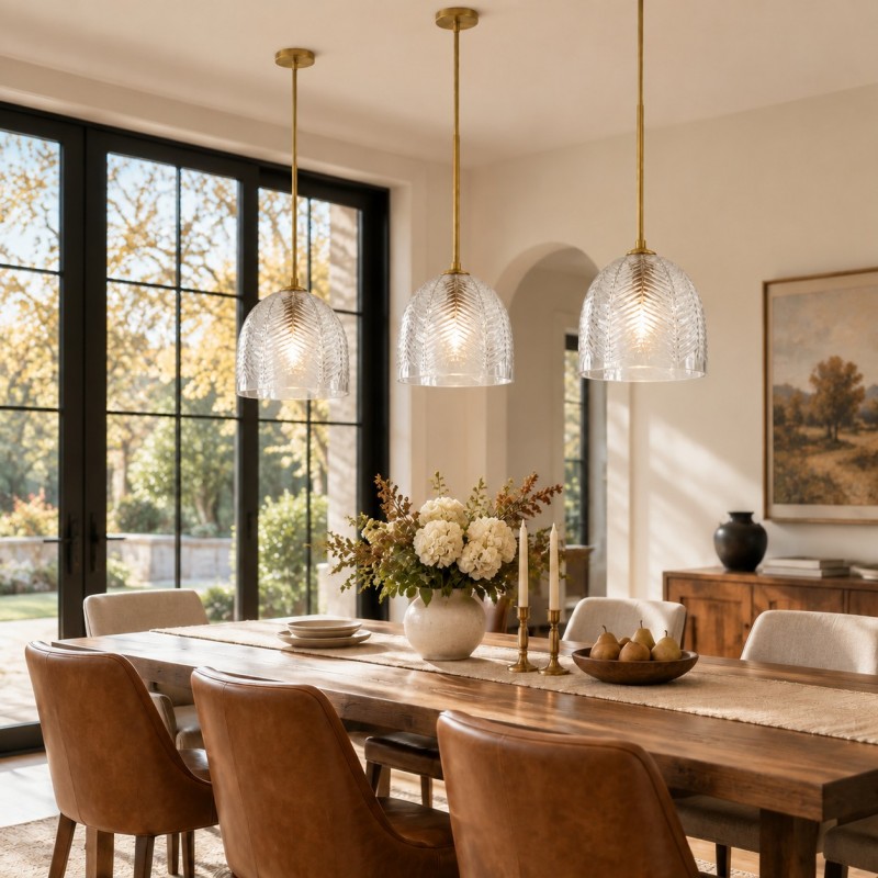 Danica Mid-Century  Glass Leaf Round Pendant Light