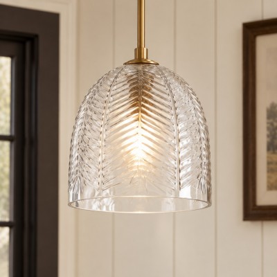 Danica Mid-Century  Glass Leaf Round Pendant Light