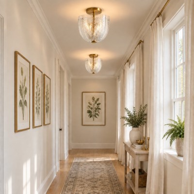 Danica Mid-century  Glass Leaf Round Flush Mount Ceiling Light