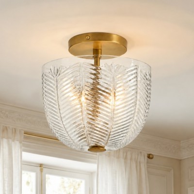 Danica Mid-century  Glass Leaf Round Flush Mount Ceiling Light