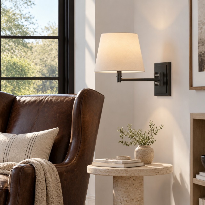 Lutyens Wabi-sabi Iron Swing Arm Fabric Wall Light
