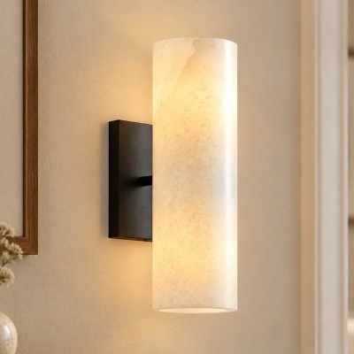 Yorix Alabaster Tube Bronze Finish Wall Sconce