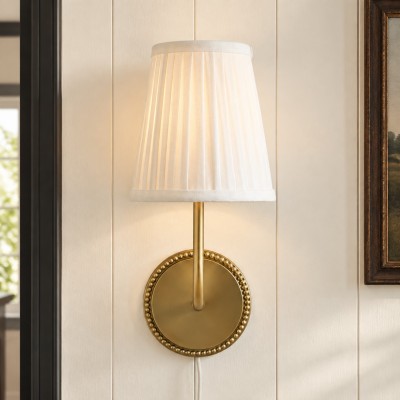 Veluna Vintage Brass Fabric Cone Wall Sconce