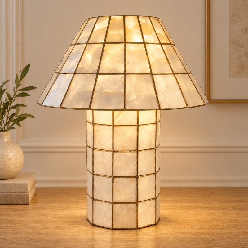 Eames Vintage Hand-Inlaid Natural Shell Mosaic Table Lamp