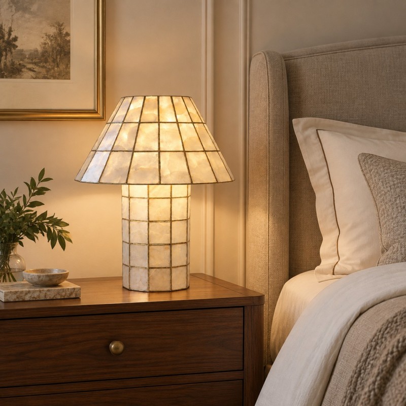 Eames Vintage Hand-Inlaid Natural Shell Mosaic Table Lamp