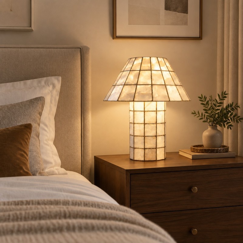 Eames Vintage Hand-Inlaid Natural Shell Mosaic Table Lamp