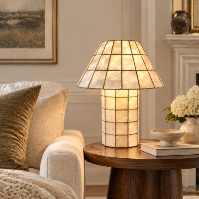 Eames Vintage Hand-Inlaid Natural Shell Mosaic Table Lamp