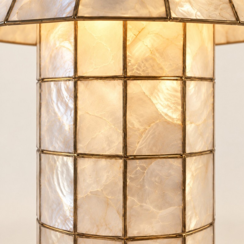 Eames Vintage Hand-Inlaid Natural Shell Mosaic Table Lamp