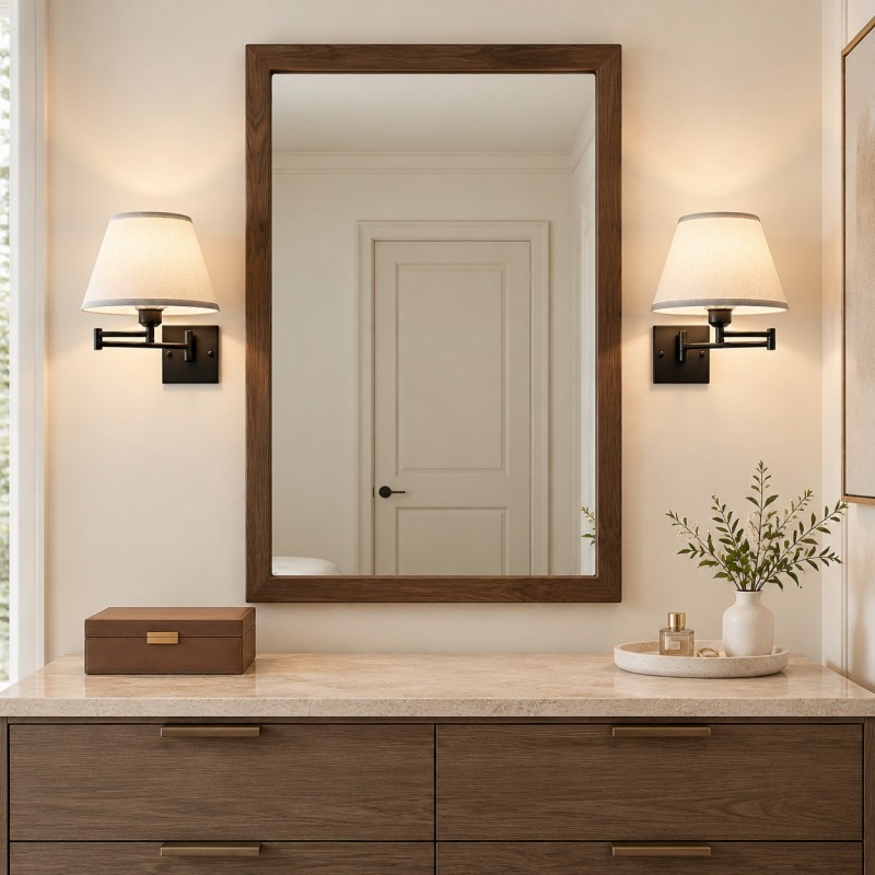 Vynith Battery Opperated White Linen Dimmable Swing Arm Sconce